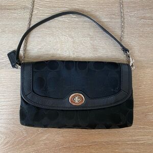 Coach Black Logo Monogram Leather Trim Small Purse Handbag